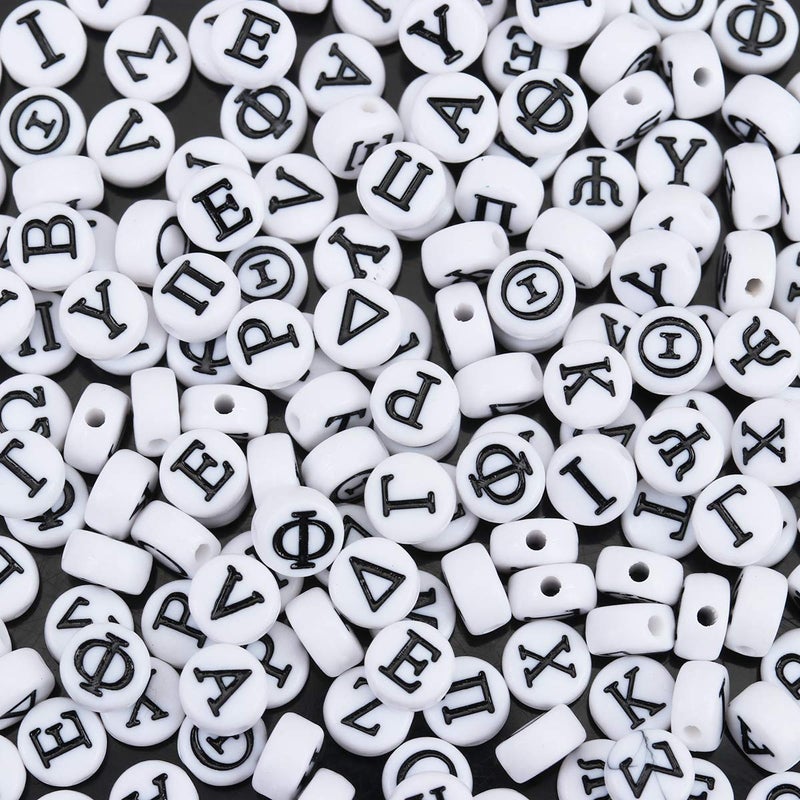 JGFinds 200 Pack Greek Alphabet Letter Beads 7mm Flat Round with 1.4mm Hole (White) - Image 1